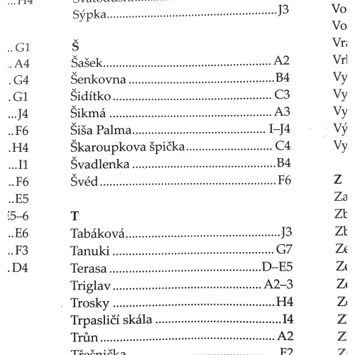 Ostasz (Czechy) - orientacyjny plan skał i masywów